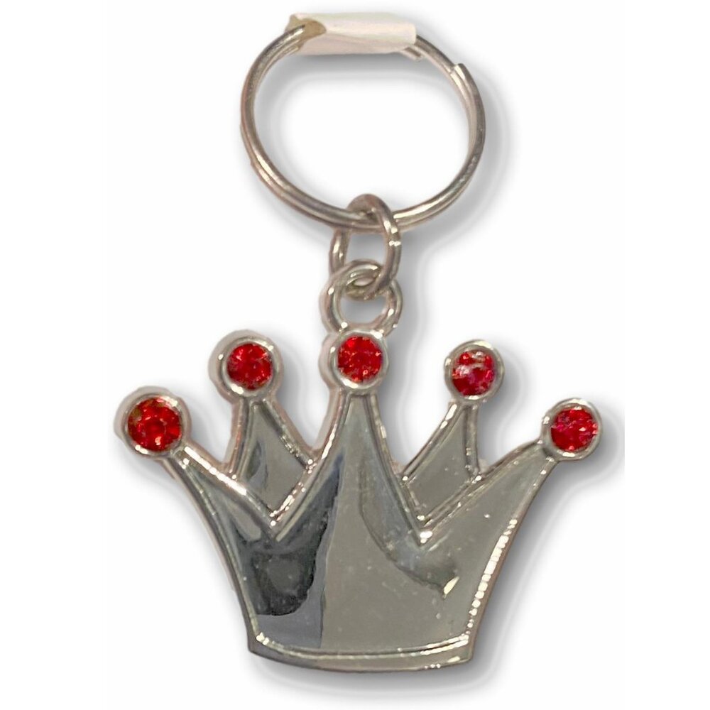 Silver Crown w Red Bling Pet Dog Tag / Charm for Bracelet, etc.